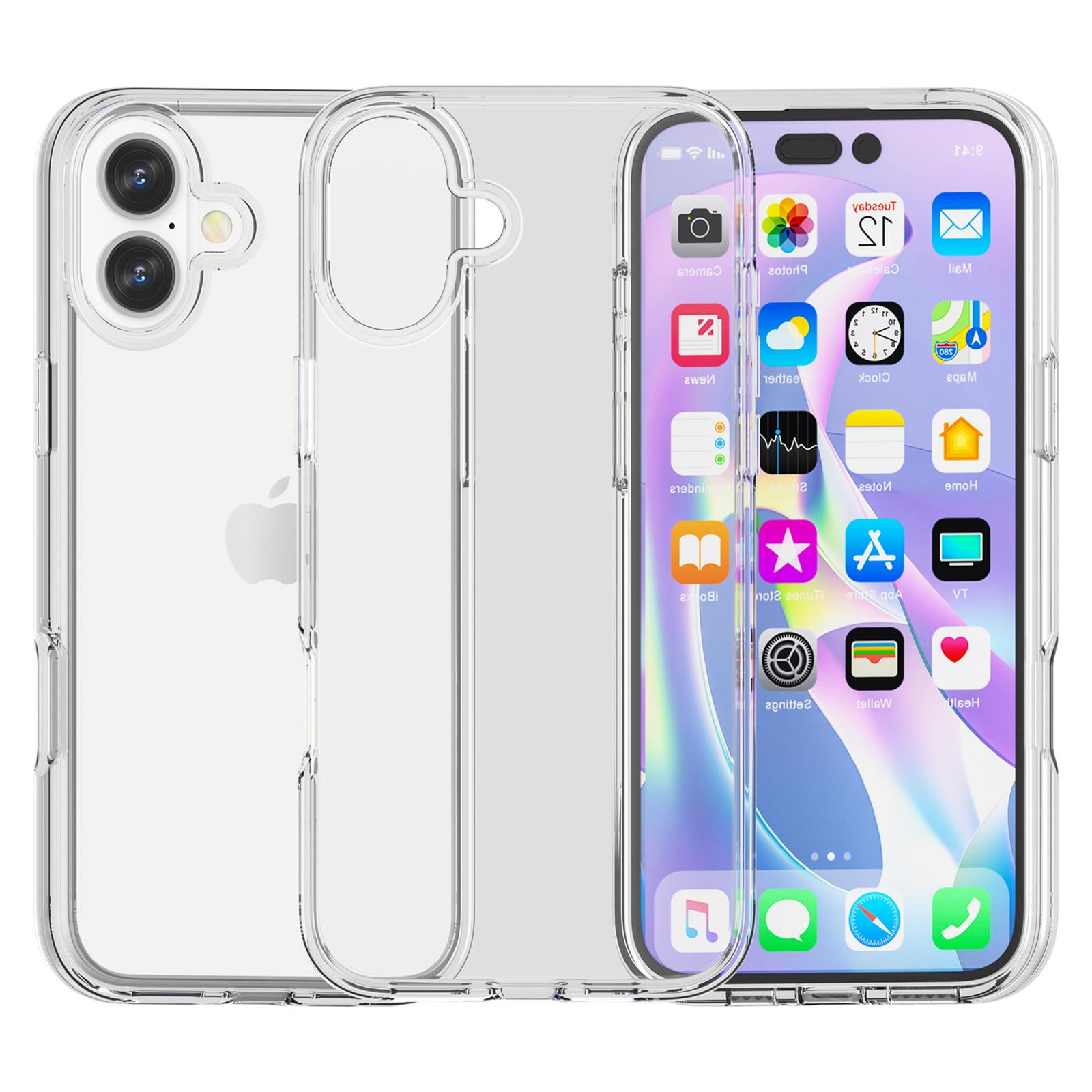 

For iPhone 16 Plus Case Transparent PC+TPU Hybrid Phone Cover Transparent White