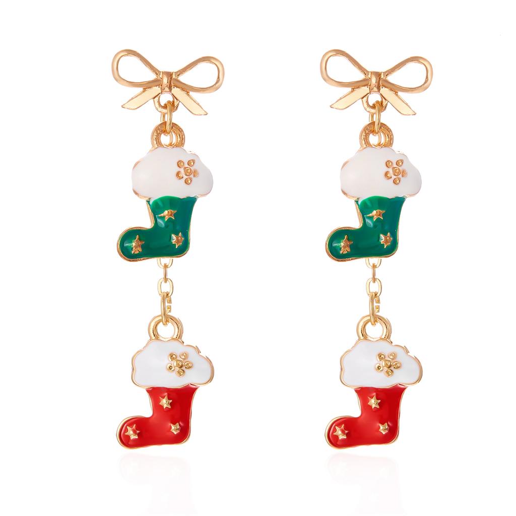 Fashion Crystal Beads Christmas Tree Zircon Santa Claus Earrings Dangle Stud For Women Xmas Party Jewelry Gift