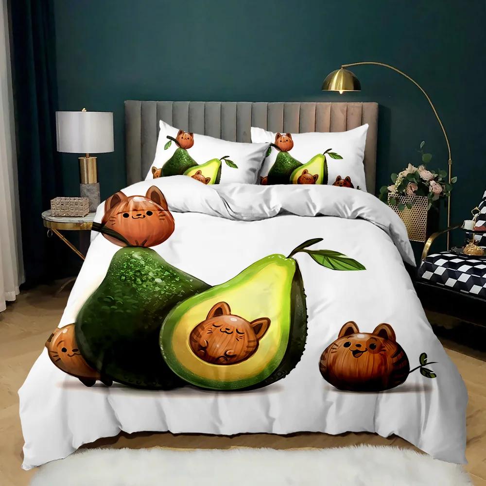 Avokado Dynetrekksett Avokado Sengetøy Søte Frukter Dynetrekk Queen Tropisk Botanisk Tegneserie Polyester Dyne Trekk