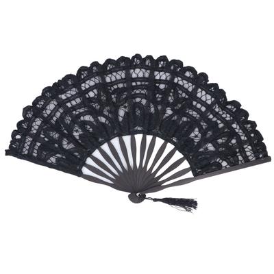 Folding Fan Hallow Lace Bamboo Bones Vintage Style Hand Fan with Tassel for Performance Clothes