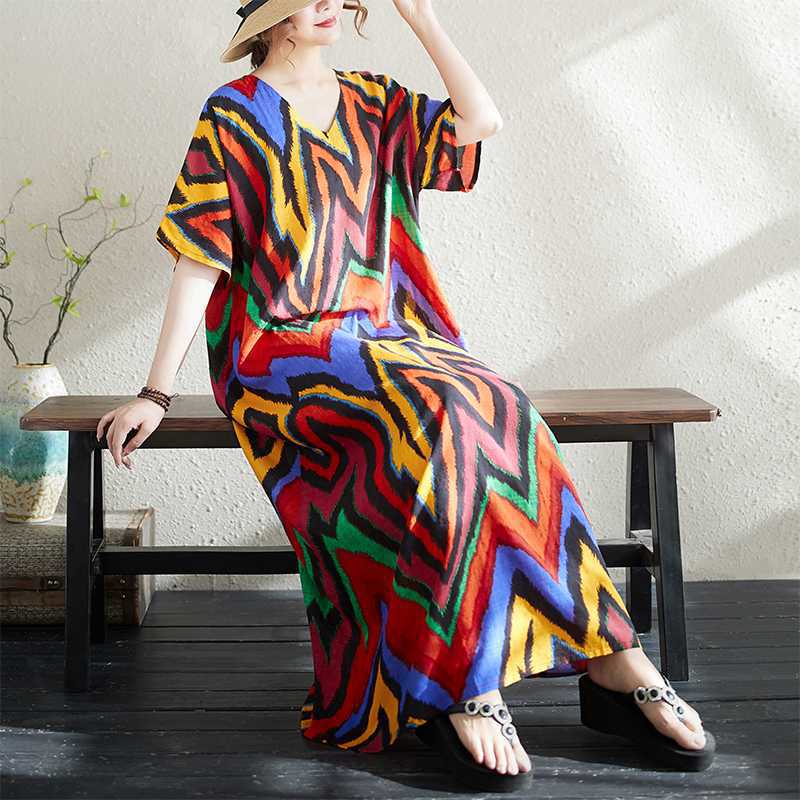 Summer Cotton and Linen Printed Loose and Simple Long Skirt Thin
