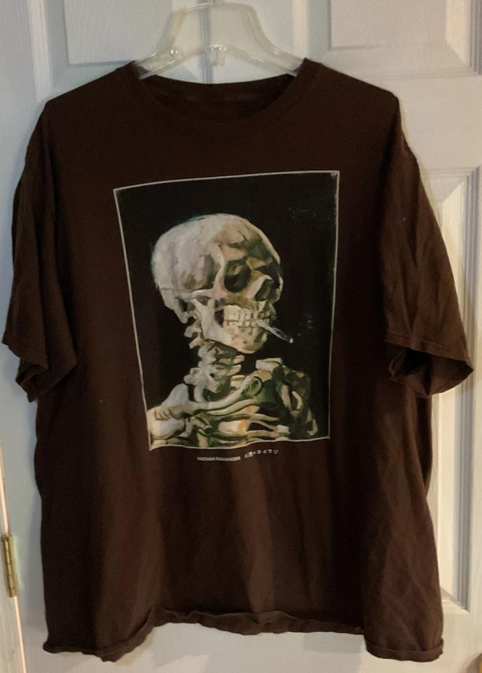 Mens Nathan KawanishiVan Gogh graphic Skeleton Streetwear Skull Graphic Art 2XL S