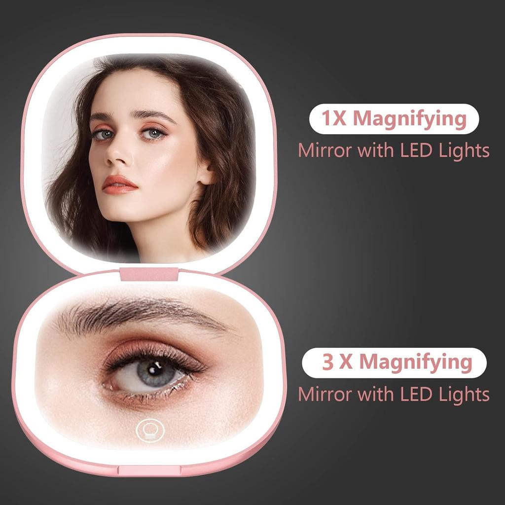 Travel Foldable Handheld Hand Held Make up Small Mini Cute Makeup Mirror With Led Light Compact Pocket Mirror