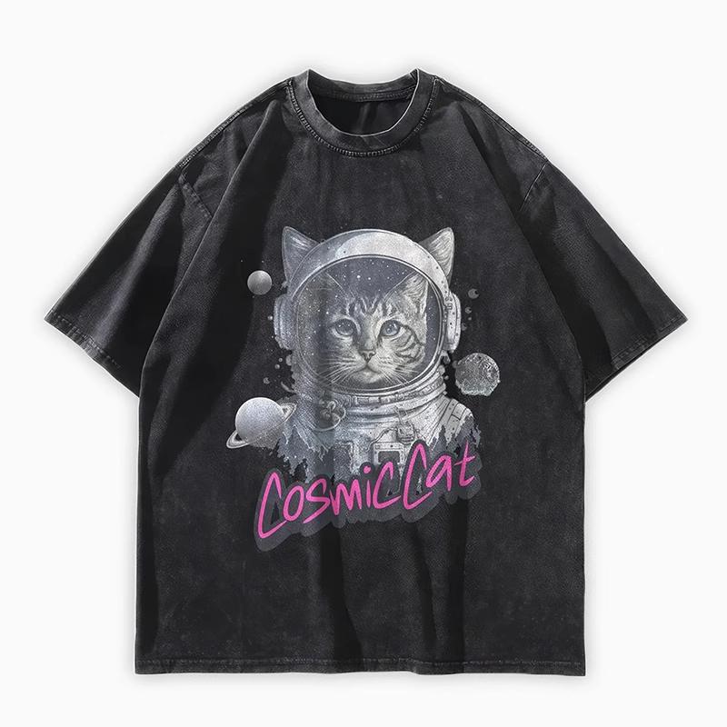 

Американский винтажный выстиранный уличный стиль, графическая футболка с принтом кошачьего скелета клоуна, оверсайз, мужская, женская, с коротким рукавом, топы XL