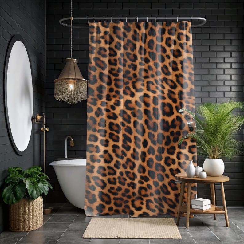 

Cheetah Print Shower Curtain, Hollywood Glamour Leopard Decor, Trendy Bathroom Gift, Animal Print Lover, Urban Housewarming W60H190(CM)-1 Pcs