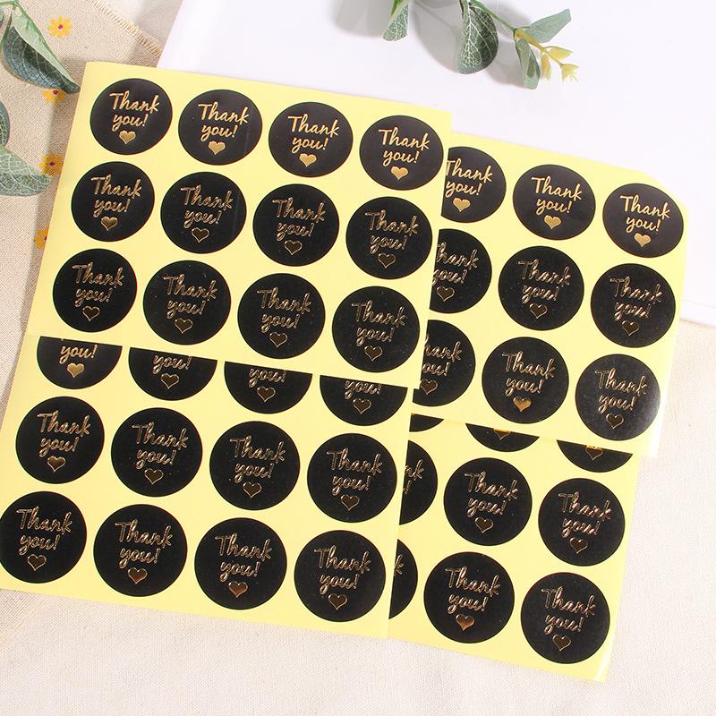 60pcs/5 sheets Thank You Black Stickers Hot Stamping Seal Stickers Bakery Gift Envelope Packaging Thank You Stickers Labels