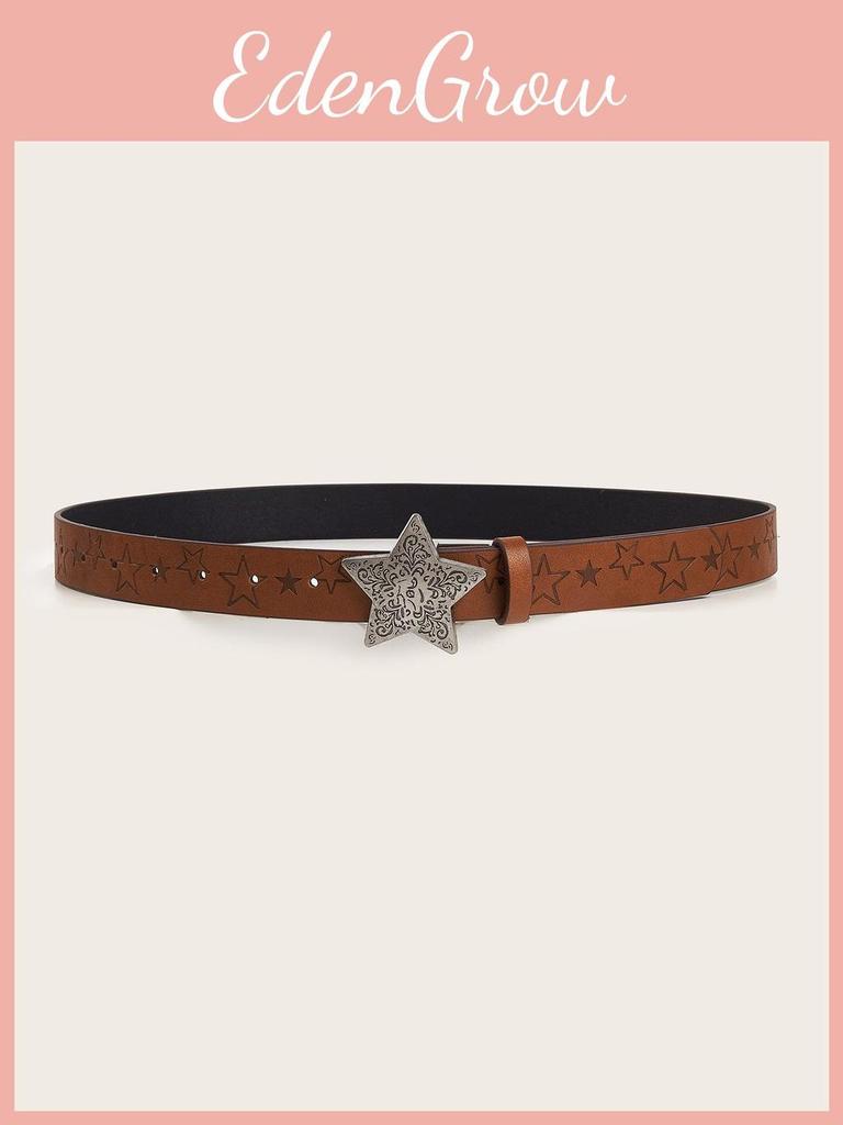 Exquisite European And American Style Brown Textured Buckle Belt Unisex