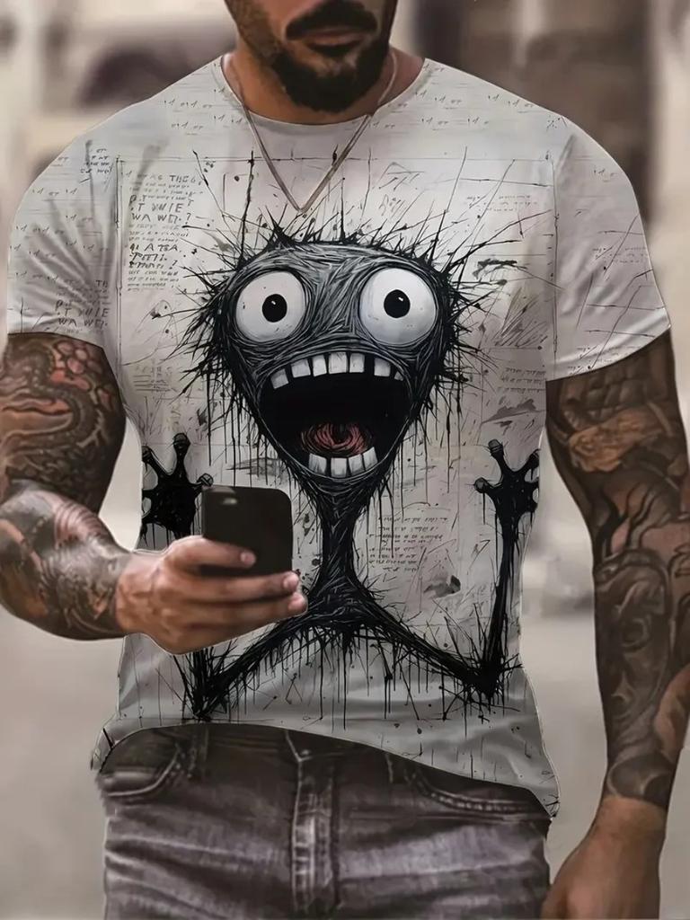 Novel And Chic Smile Monster Graphic 3d Print Mens T-shirt Summer Fashion Everyday Casual Crew Collar Short Sleeve Loose Top