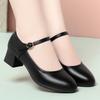 Cheongsam Catwalk Shoes Women's Medium Heel Leather Shoes Thick Heel Work Shoes One-button Black Round Head Professional Single Shoes