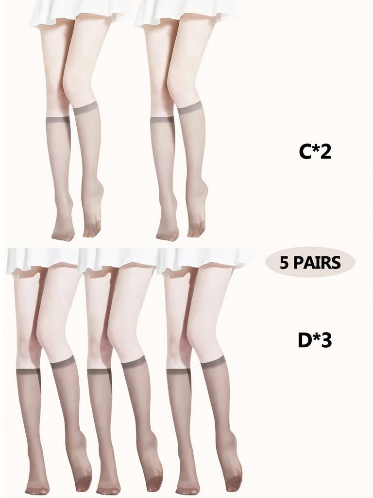 5/6 Pairs Women Ultra-thin Stockings Transparent Elasticity Ladies Knee Socks Summer Long Socks for Girls Stocking
