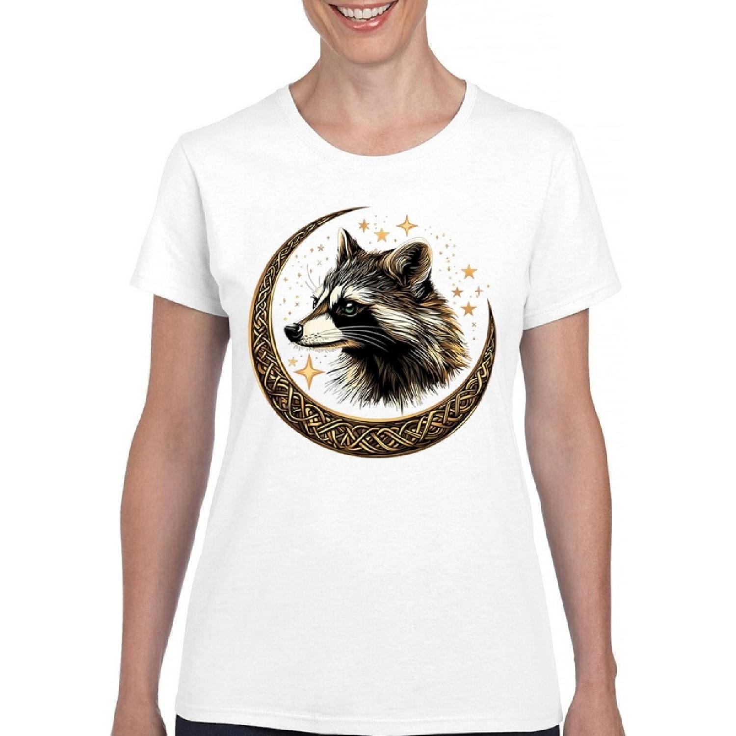 Celtic Moon Raccoon Women s T-Shirt Mystical Forest Bandit Spiritual Night Creature Cute Nordic Symbol Valhalla Women s Tee S