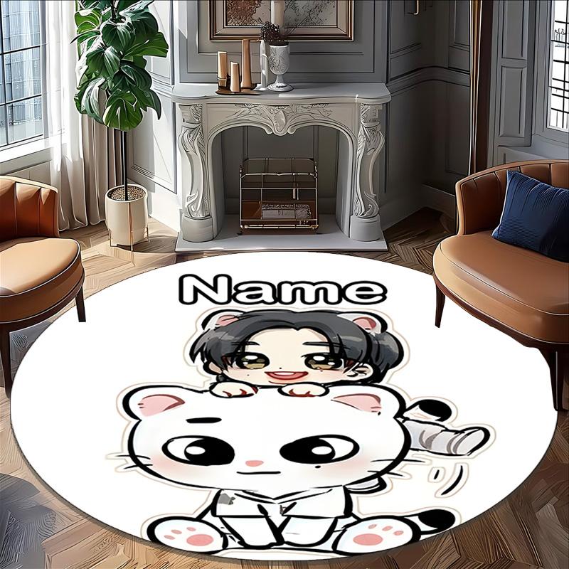 Customizable K-Kpop Team1 Round Non-Slip Carpet - Ideal for Garden, Picnic, Office, Perfect for Decoration, Suitable For All Seasons