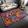 VIKAMA Hippie Peace & Love Area Rug, Non-Slip Washable Boho Carpet, Colorful Retro Guitar & Rainbow Print Floor Mat Living Room