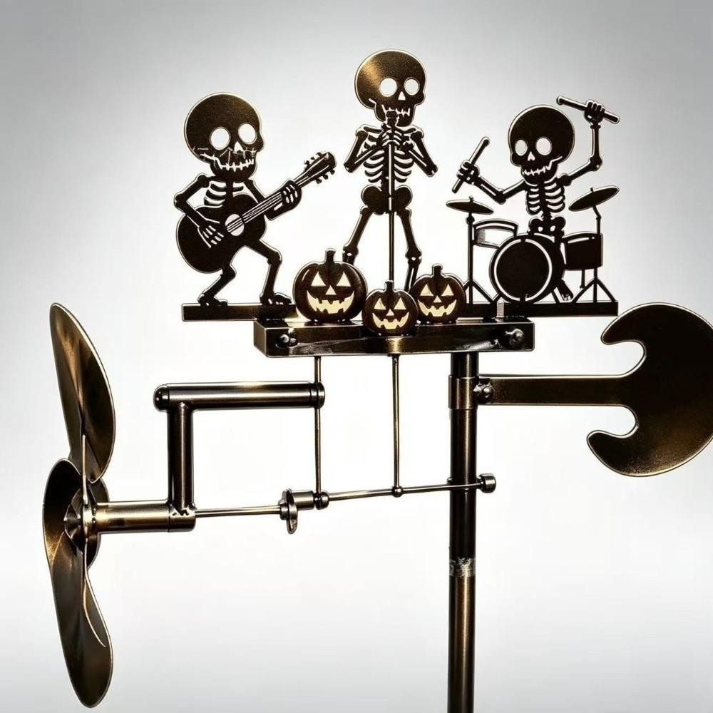 Rotating Rock Trio Skeleton Wind Spinner Wind-Powered Musical Skull Garden Stake Courtyard