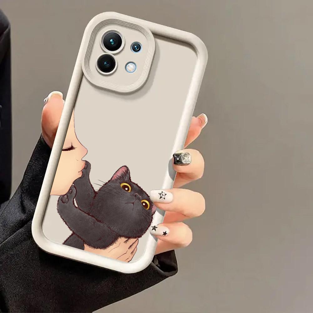 Phone Case For Xiaomi 14T 14 13T Pro 12 13 11 Lite POCO F3 F5 X3 X5 X6 M5s M6 Pro Soft Cover Cute Lovely Cat Kiss Refuse to kiss
