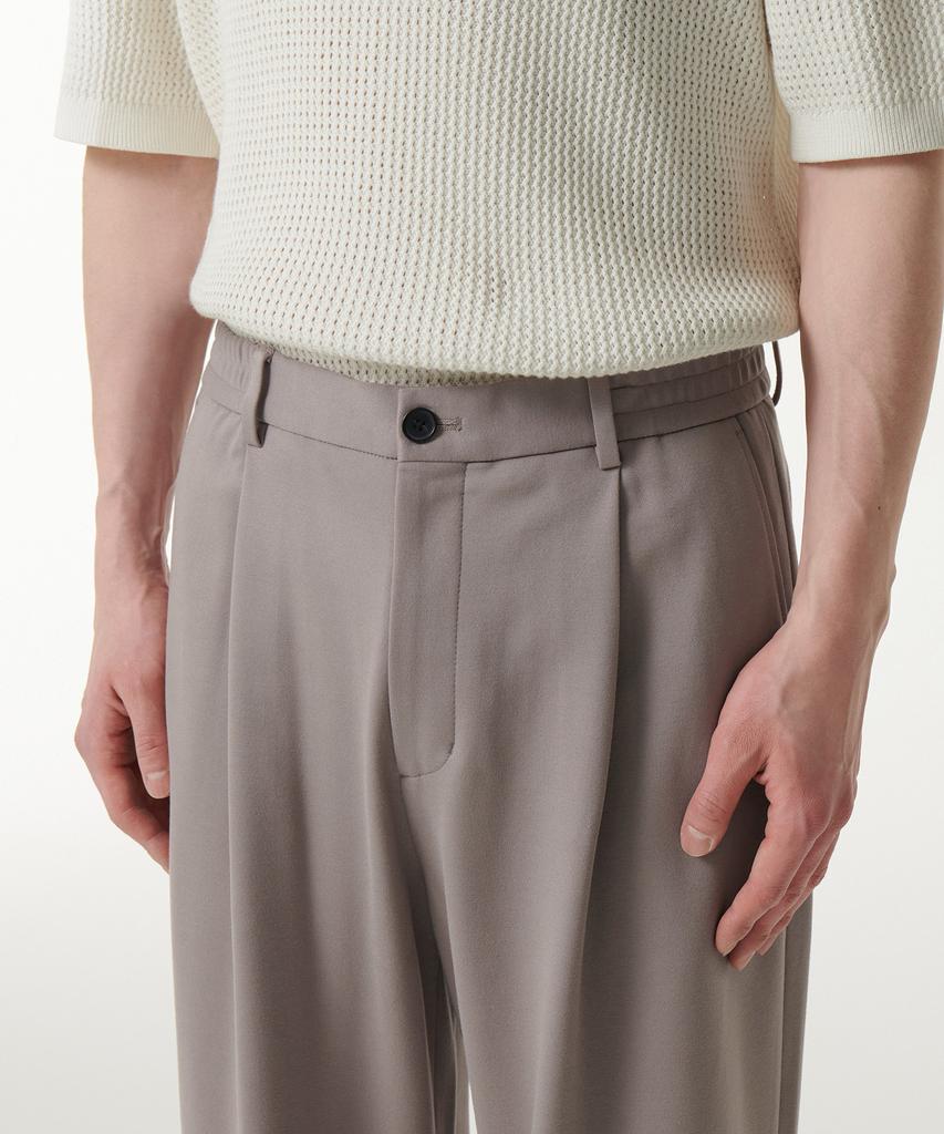 Musinsa Standard Ponte One-Pleat Wide Cozy Slacks [Grayish Beige]