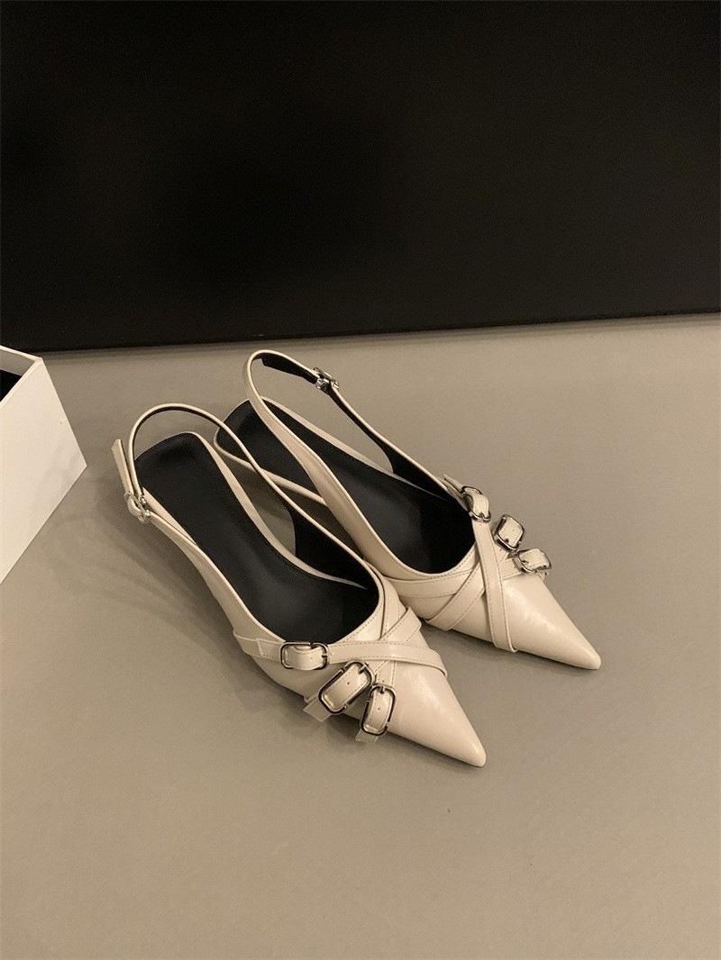 

French bag head high-heeled sandals shallow mouth summer 2025 new rear empty thin heel temperament celebrity pointed single shoes women s shoes 40