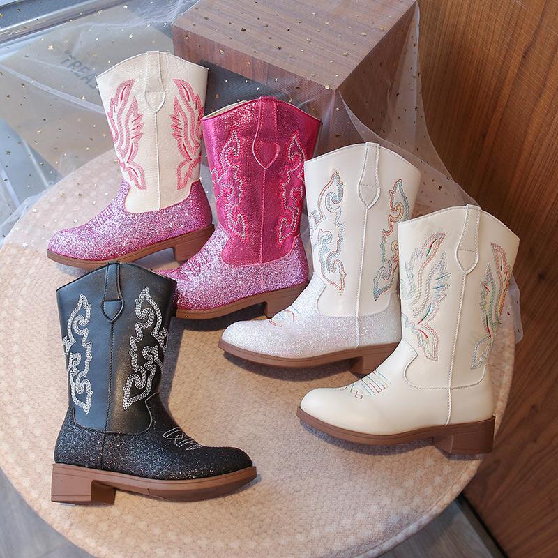 Bocanci Fete Copii Echipament Zăpadă Lungime Medie Strălucire Bocanc Western Cowboy Toamnă Copil Mare Călărie Fete Botas Mărimea 27-36 Pantofi Copii