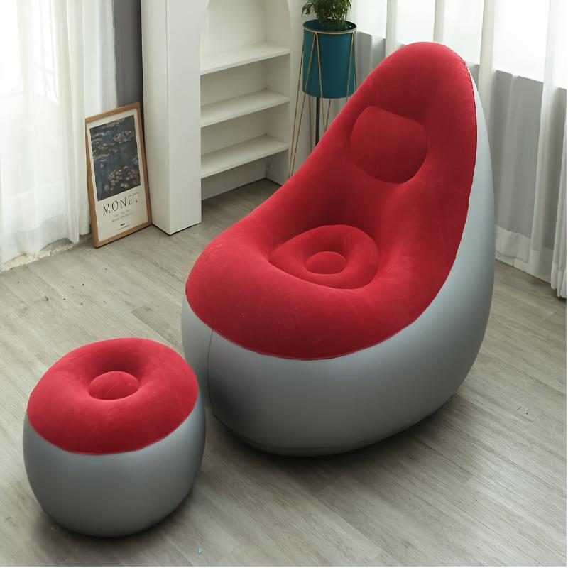 Thickened Inflatable Lounger Set with Footrest and Air Pump, Foldable Reclining Sofa for Home and Outdoor Use