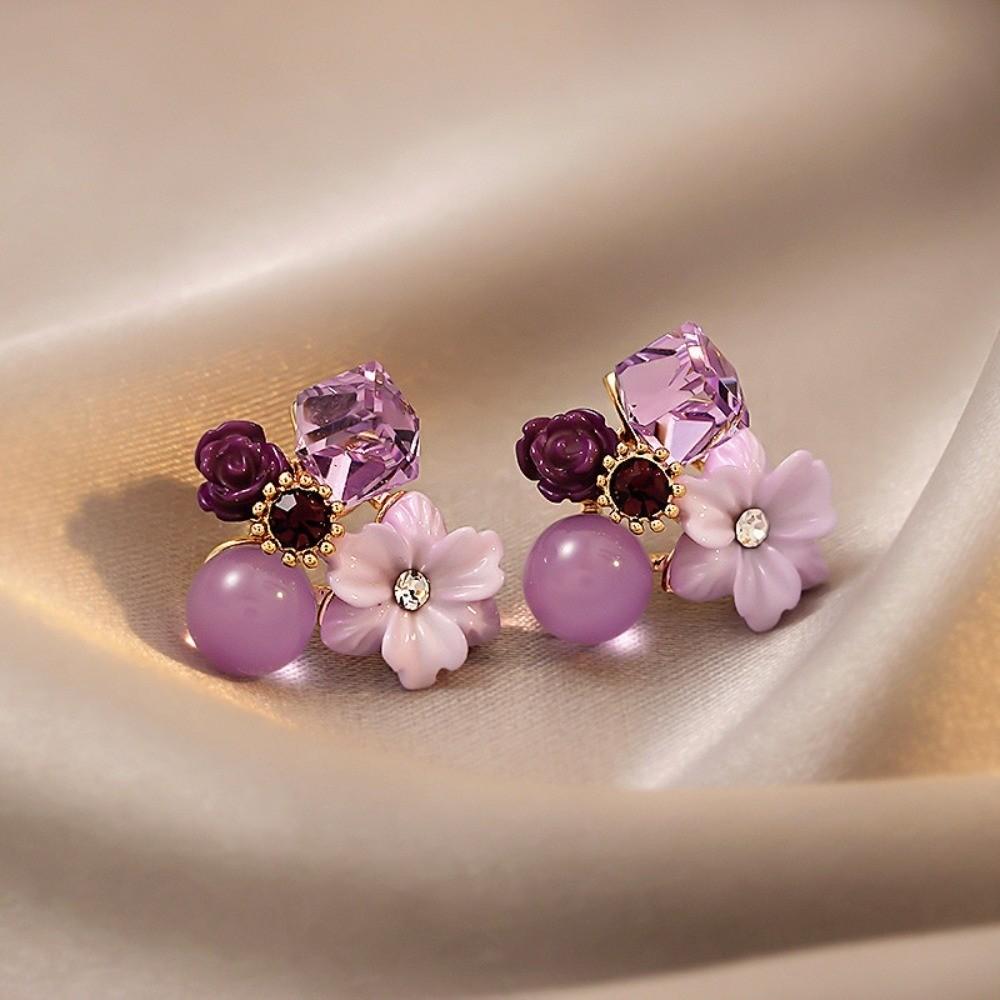 Pinkdudu Vintage Purple Flower Zircon Flower Zinc Alloy Stud Earrings Fashion Trendy Rose Drop Earrings Women Jewelry Gift PD2263