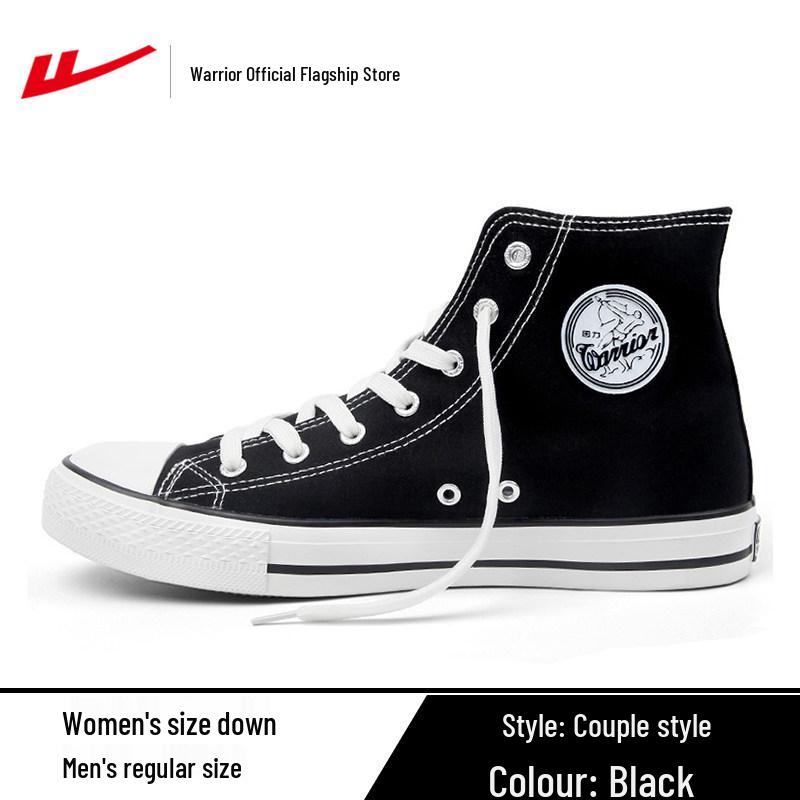 2026 Spring Warrior Low-Top Canvas Shoes: Black & White Casual Sneakers for Men & Women with Thick Soles