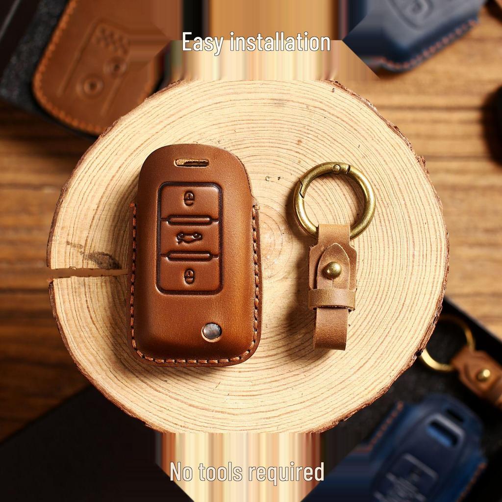 Cowhide Car Key Cover for Volkswagen Golf, Santana, and Bora - Protective Shell Bag