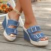 Mode Damen Plateau Sandalen Sommer Stroh Flecht Sandalen Dicke Sohle Keile Denim Slipper Mode Doppel Schnallenriemen Schuhe Damen
