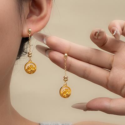 Guochao New Chinese Ancient Jasmine Stud Earrings Gold Retro Earrings High-End Fashion Light Luxury Design Earrings