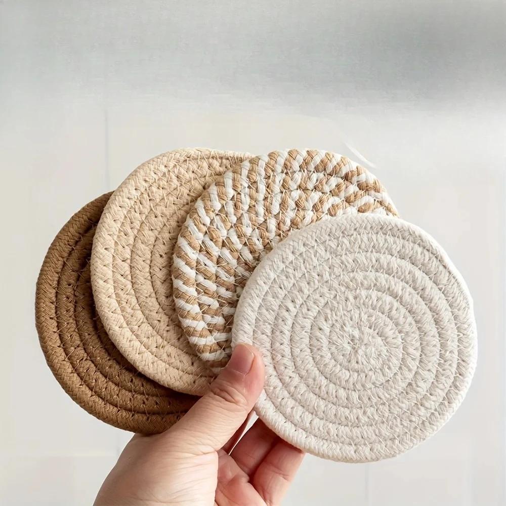 

4pcs High Temperature Resistant Cup Pad for Coffee Tea Drinks Woven Absorbent Coaster Set 11cm