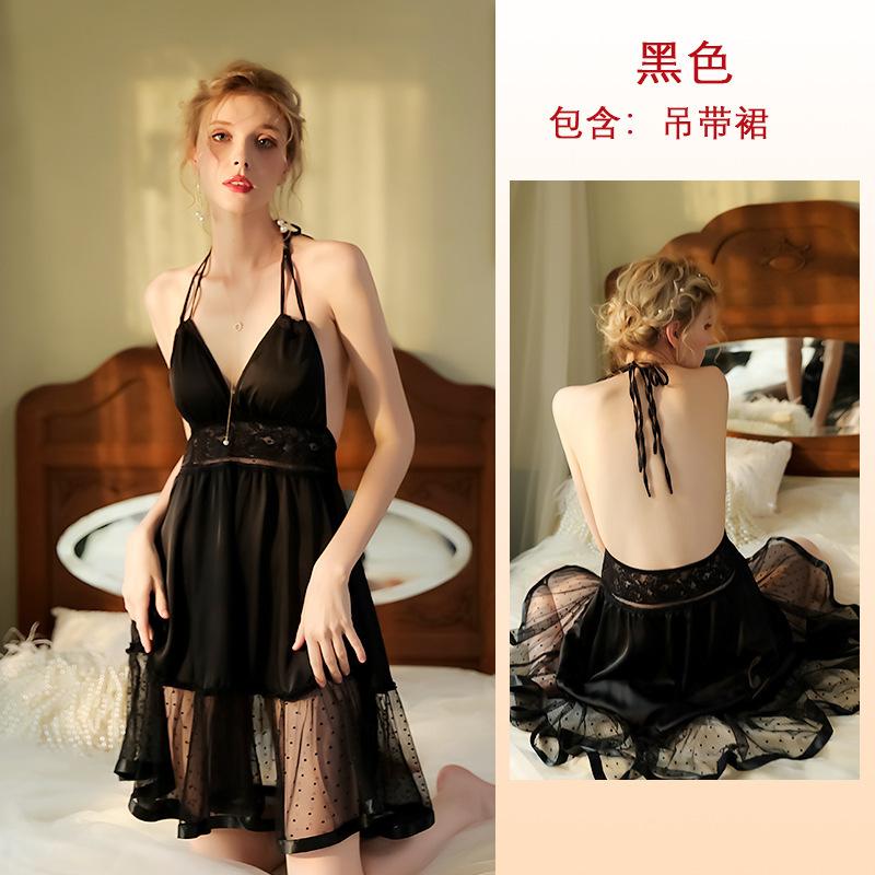 Multi-Style Pure Desire Lace Nightgown V Mesh Patchwork Satin Skin-Friendly Cami Loungewear Versatile Seductive Sleepwear with Diverse Style Options