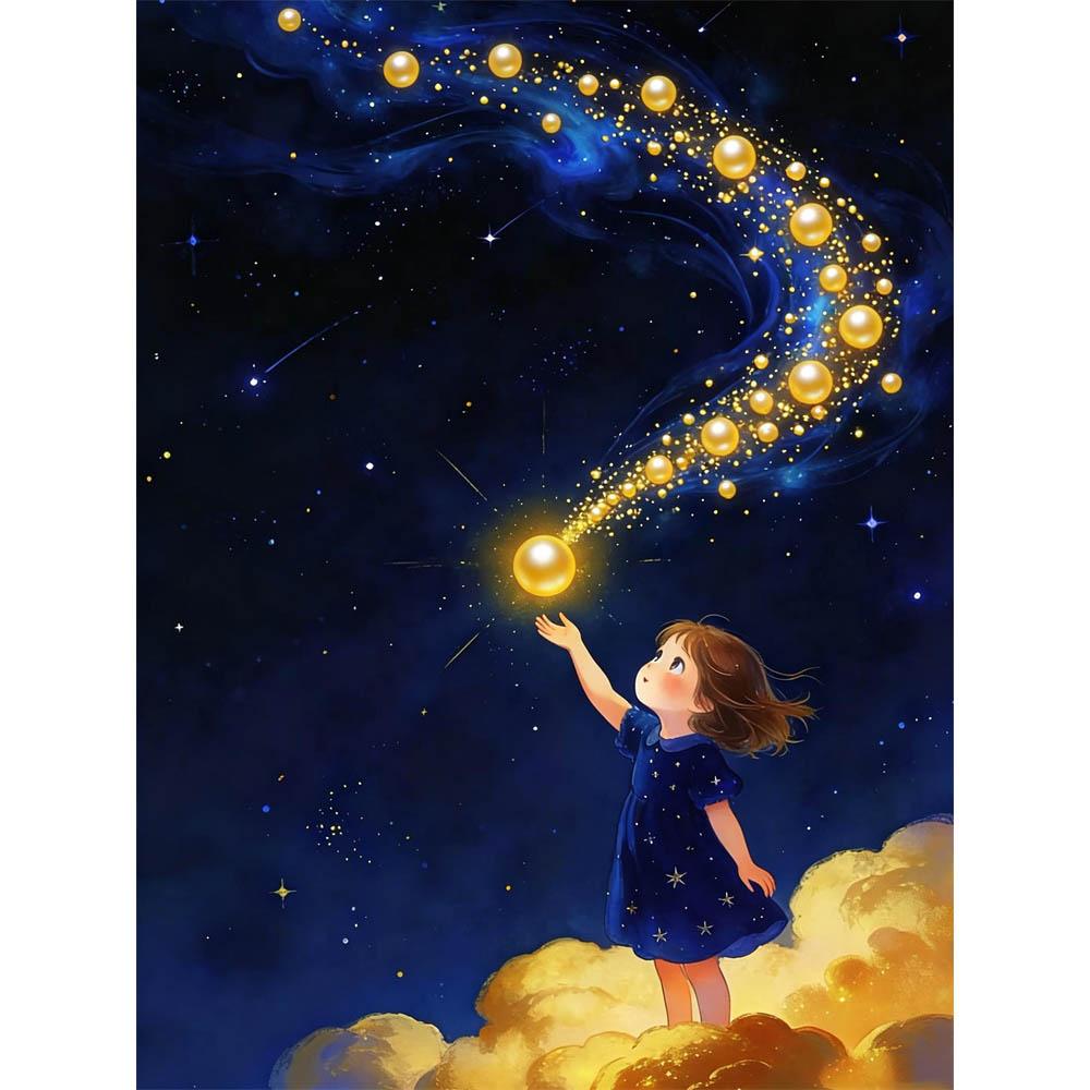 

Декор для стены Девочка под звездным небом , Набор настенного декора Жемчужный холст , 5D Жемчужная вышивка-пазл, Украшение для дома, Ручная работа, Подарок 35x45cm
