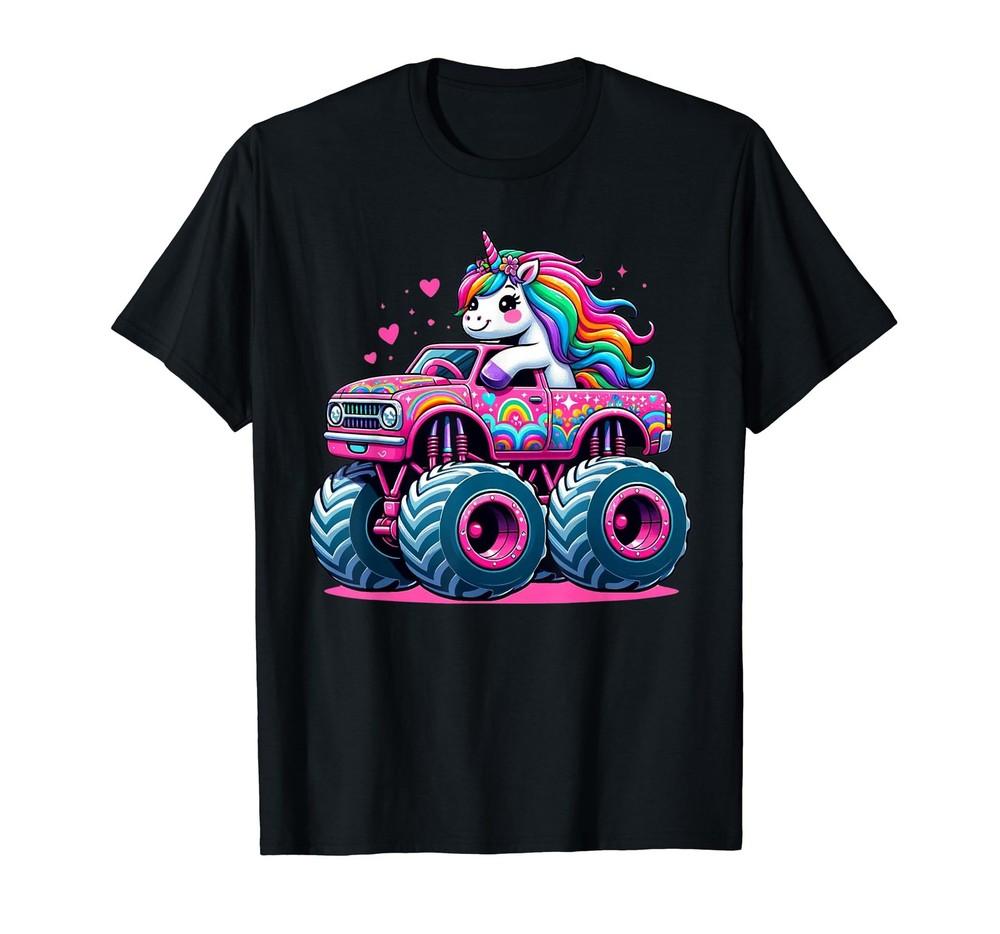 Funny Cute Unicorn Riding A Pink Monster Truck T-Shirt Unisex T-Shirt XL