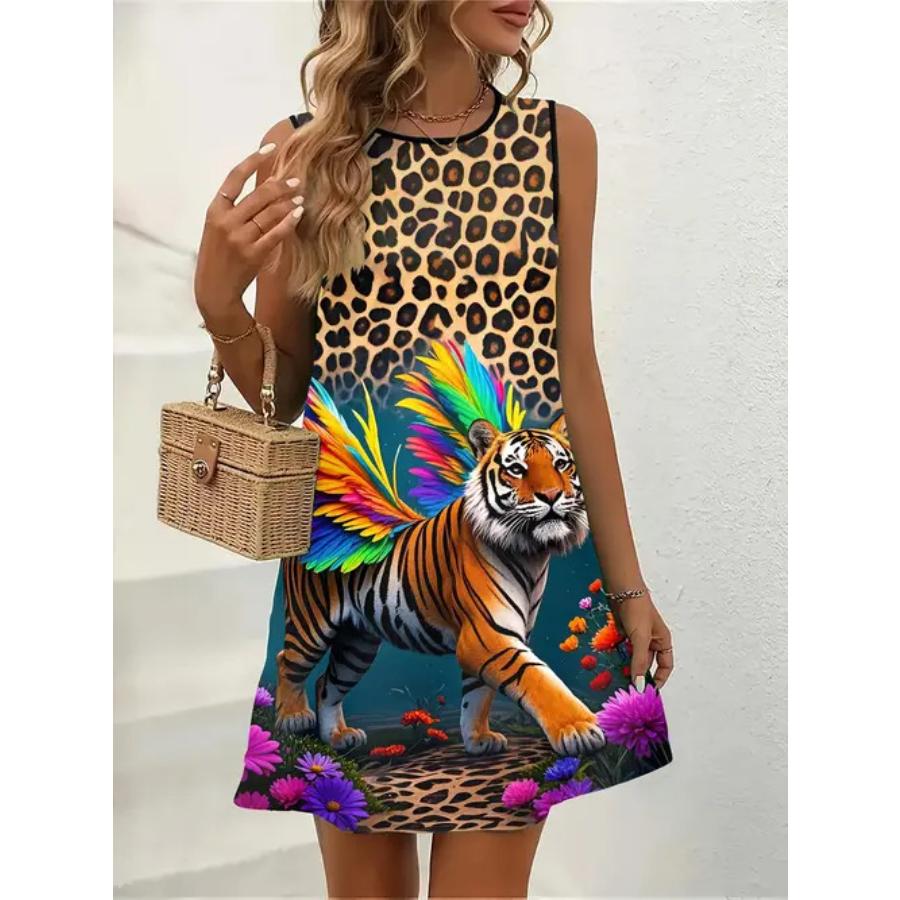 Sleeveless Dress Women O Neck 3d Print Midi Dresses Comfortable Plus Size 8XL Beach Clothing