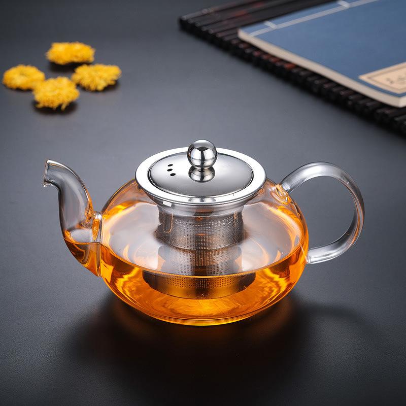 

Glass teapot high temperature resistant thickened brewing teapot kettle household stainless steel filter flower teapot set