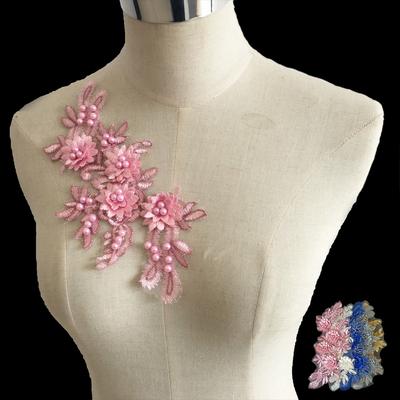 Pink I Polyester Embroidery Single Flower Beads Drilled Sticky Flower Diy Sewing Decorative Clothing Accessories Collar Lace Accessories