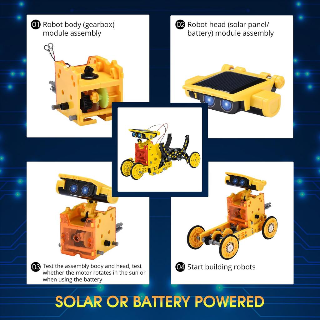 Kit Robô Solar para Crianças Idades STEM Construção Painel Solar Ciência Ideia de Presente para Meninos Idades e 12 8-12, Brinquedo, Robô 12-em-1 Monte-o-Você-Mesmo, & Energia, &