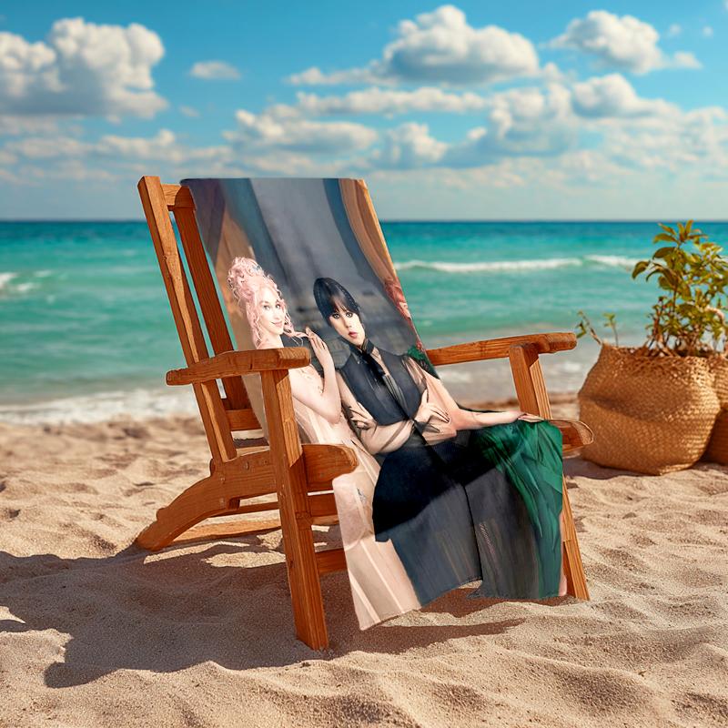 1pc Wednesday (9) Beach Towel, Comfortable and Thick, and Swimming/Bath/Picnic/Camping Towel, Suitable for Seaside Beaches