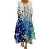 Ethnischer Stil, O-Ausschnitt, halbe Ärmel, Maxikleid, Taschen, knöchellang, A-Linie, Pfauenmuster, unregelmäßiger Saum, Tunika-Kleid, Streetwear