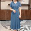 Rochie casual pentru femei, cu decolteu în V, culoare solidă, mânecă scurtă, plisată