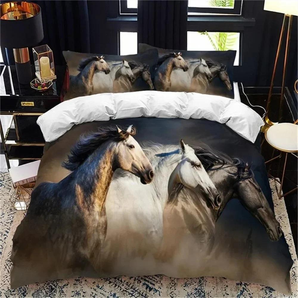 White Horse Bedding Set Boys Girls Twin Queen Size Duvet Cover Pillowcase Bed Kids Adult Fashion Home Textileextile