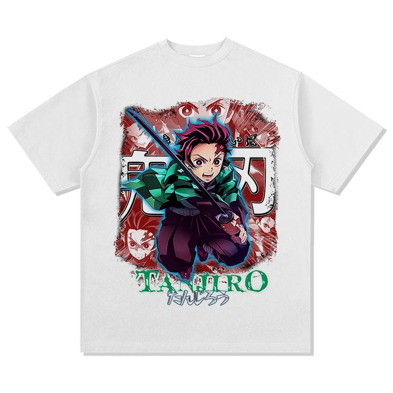 Summer Men's Short-sleeved Ghost Annihilation Blade Animation Character Printing Explosion Casual Loose Versatile T-shirt Heavy