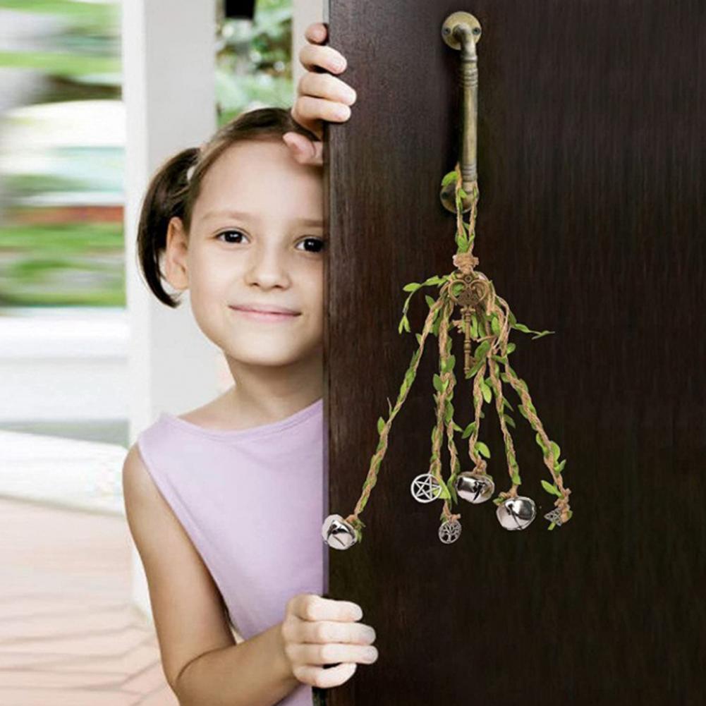 Witch Wind Chime Witch Bell Decoration Handmade Brass Bell Witchcraft Door Hanger Wicca Wind Chime Decoration Rattan
