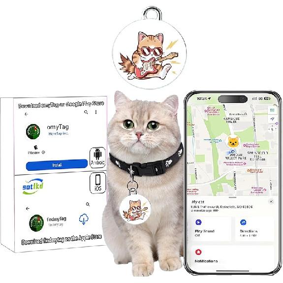 Cat Tracker-Airtag Cat Collar-Pet Tracker-GPS Tracker for Cats | Android and iOS Universal | No Monthly Fee | No Charging Required | Waterproof |