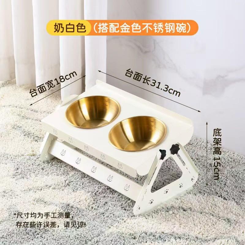 Adjustable Stainless Steel Pet Food Bowl Stand Cats Dogs Double Elevated Feeder Anti-Tip Design