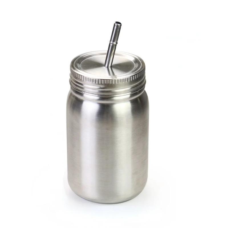 

700ml Wide Mouth Mason Jar Cup Stainless Steel Drinking Straw Cup Tea Coffee Mug Water Bottle Storage Jars Tumblers with Lids with handle
