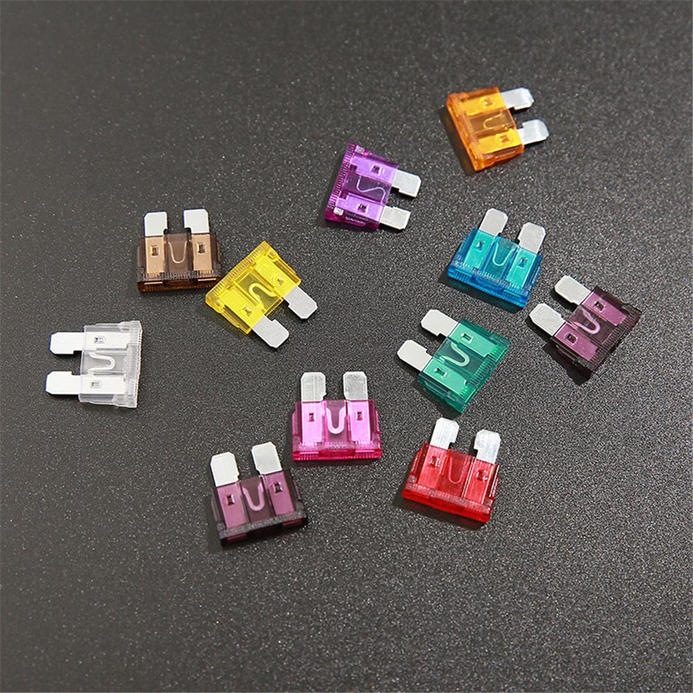 50 szt. średnich bezpieczników samochodowych 2A 3A 5A 7,5A 10A 15A 20A 25A 30A 35A z kombinacją zacisków skrzynkowych, zestaw bezpieczników samochodowych typu blade do samochodów ciężarowych