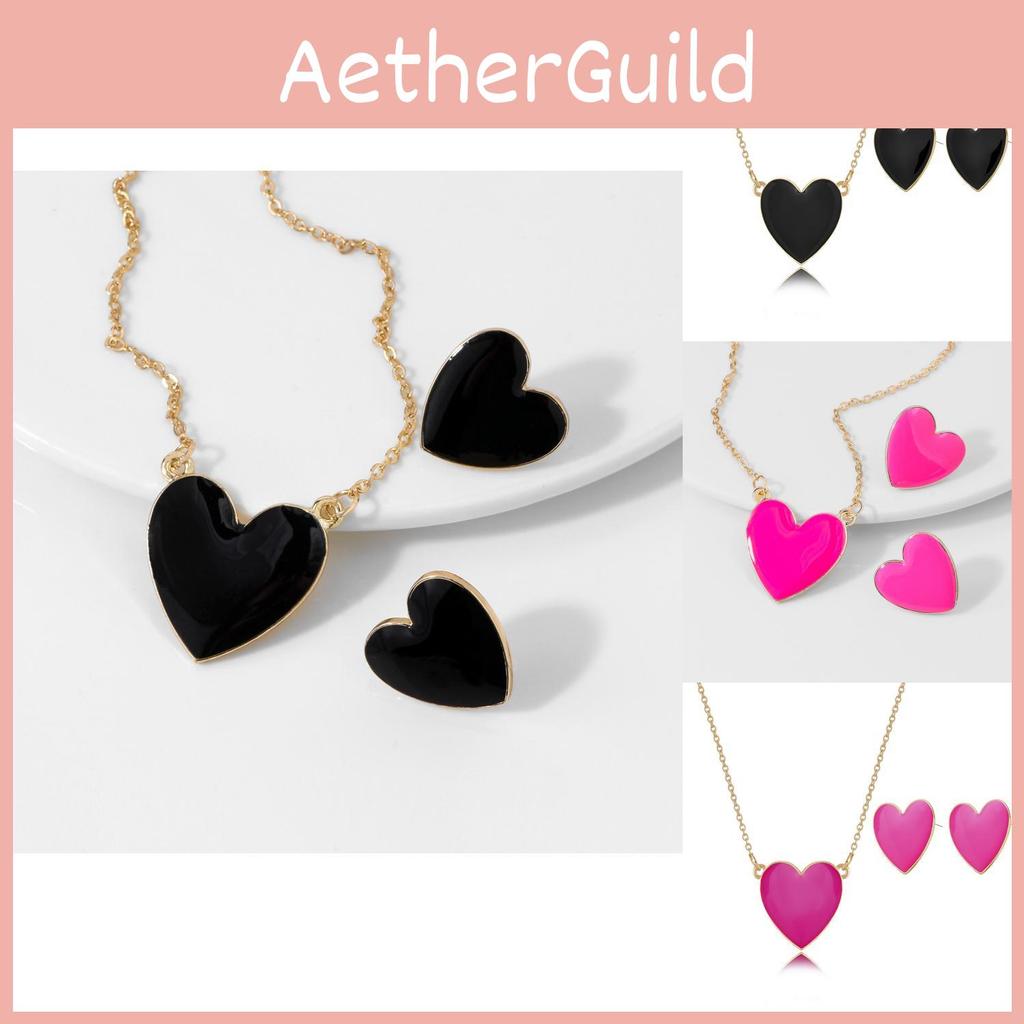 Trendy Minimalist Women's Jewelry Set With Heart Shaped Pendant And Earrings