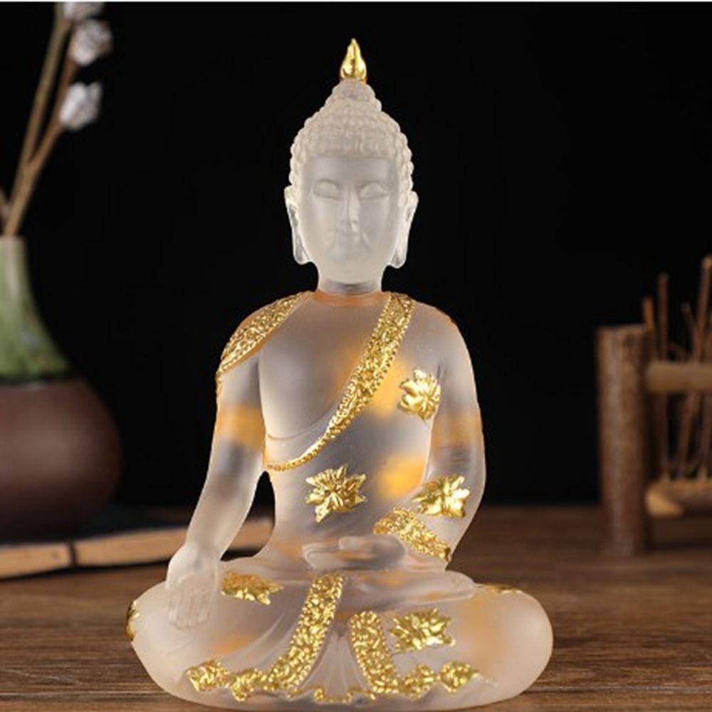 Transparent Sitting Buddha Statue Zen Gesture Thai Buddha Resin Figurine Sculpture Home Office Feng Shui Decoration Ornament