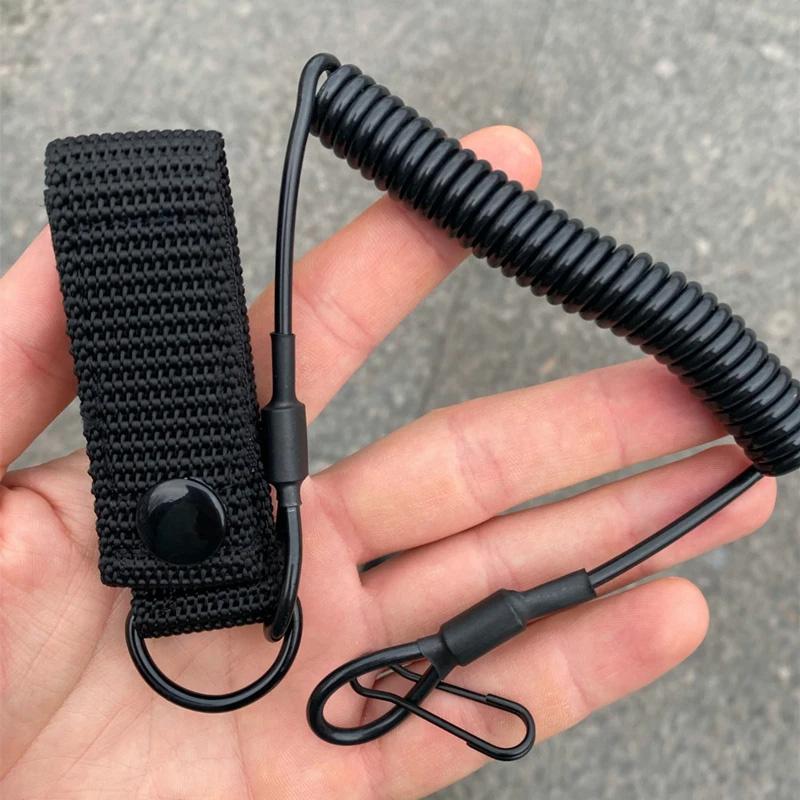 Elastic Lanyard Rope Tactical Anti-Lost Military Spring Safety Strap Gun Rope For Key Ring Chain Flashlight Hunting Accessories