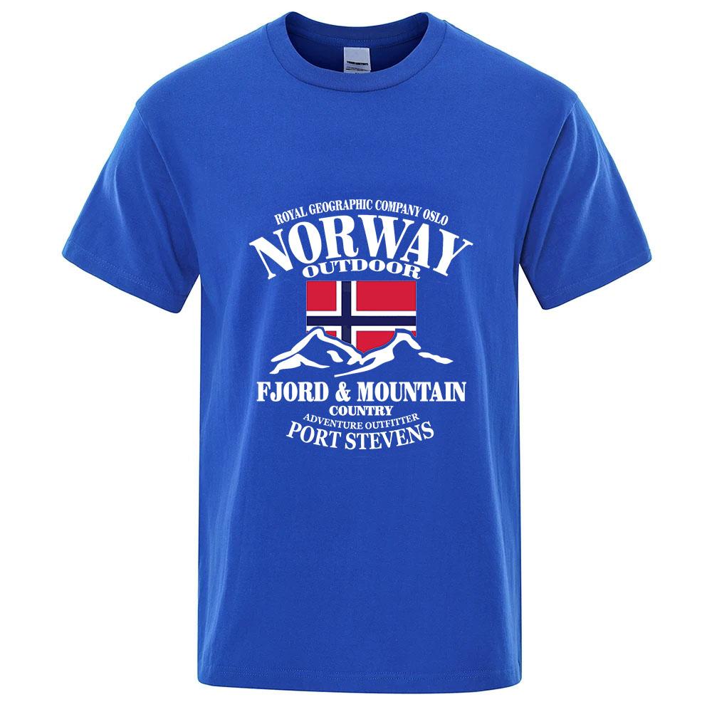 Norwegen Flagge Fjord Berg 2025 Neu Unisex Normal Dünn Kurzarm Sport Schnelltrocknend T-Shirt Fitness Atmungsaktiv Vielseitiges Oberteil